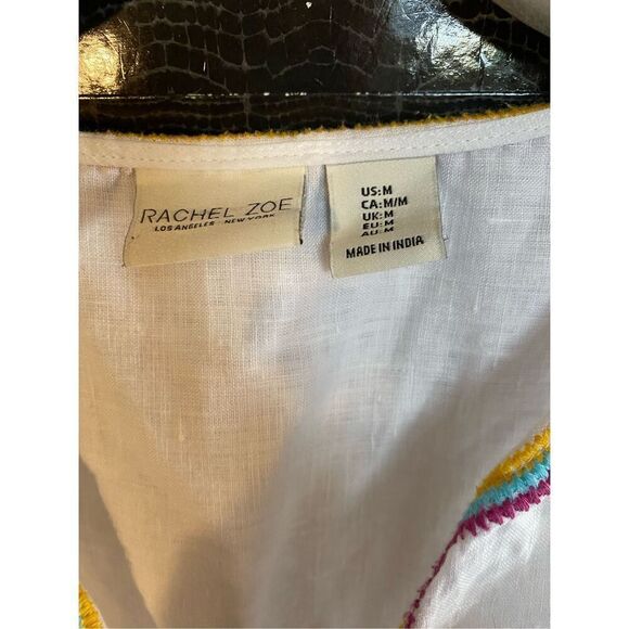 Rachel, Zoe, 100% linen, white multicolored boxy top/Blouse S/M - Picture 4 of 4